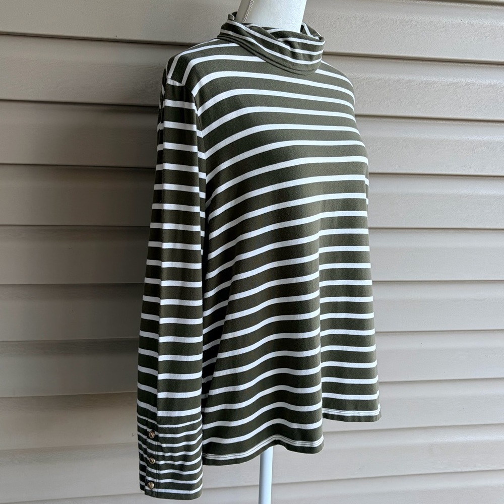 •Talbots• Olive Green Striped Turtleneck Knit Top  - Size 3X Petite - Picture 4 of 8